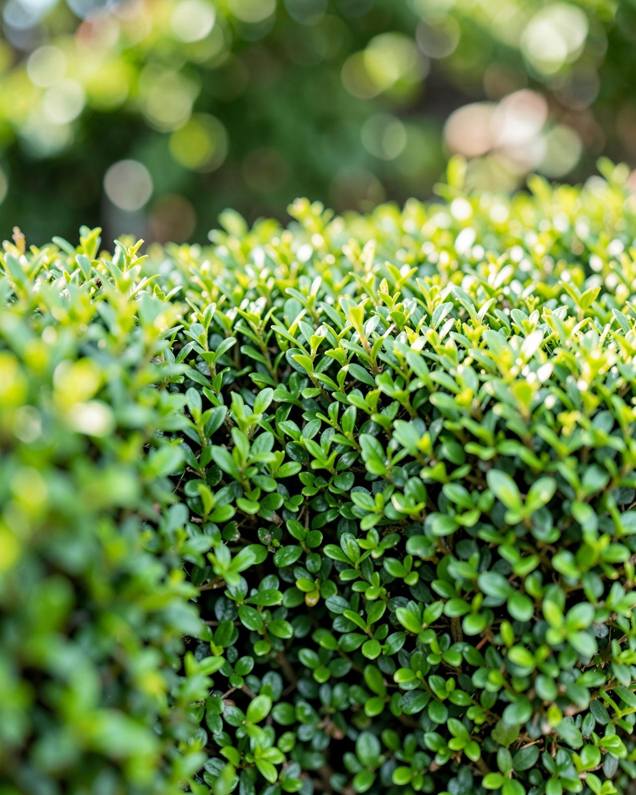 Close view of a neatly trimmed green hedge